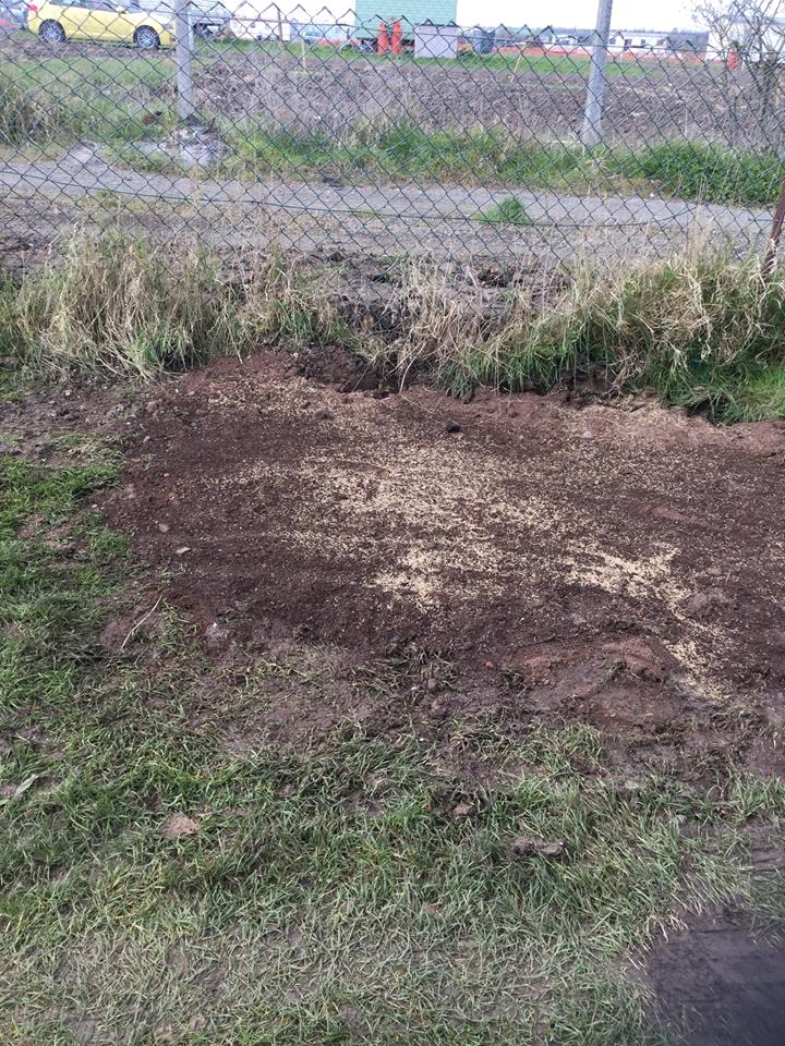 Rutted grass access road at Park Avenue Holiday Village before installation